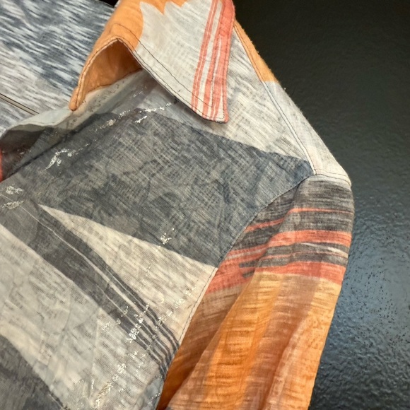 David Cline S EUC Orange Gray Cream Button Down Shirt- silver accents cotton - Picture 5 of 15